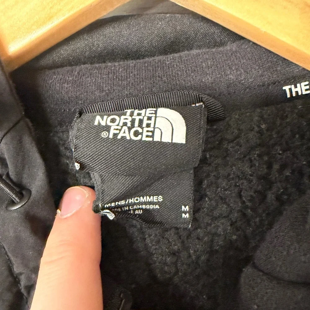 The North Face Mens Black Hooded Fleece Jacket Sherpa Lined Full Zip Snap Medium